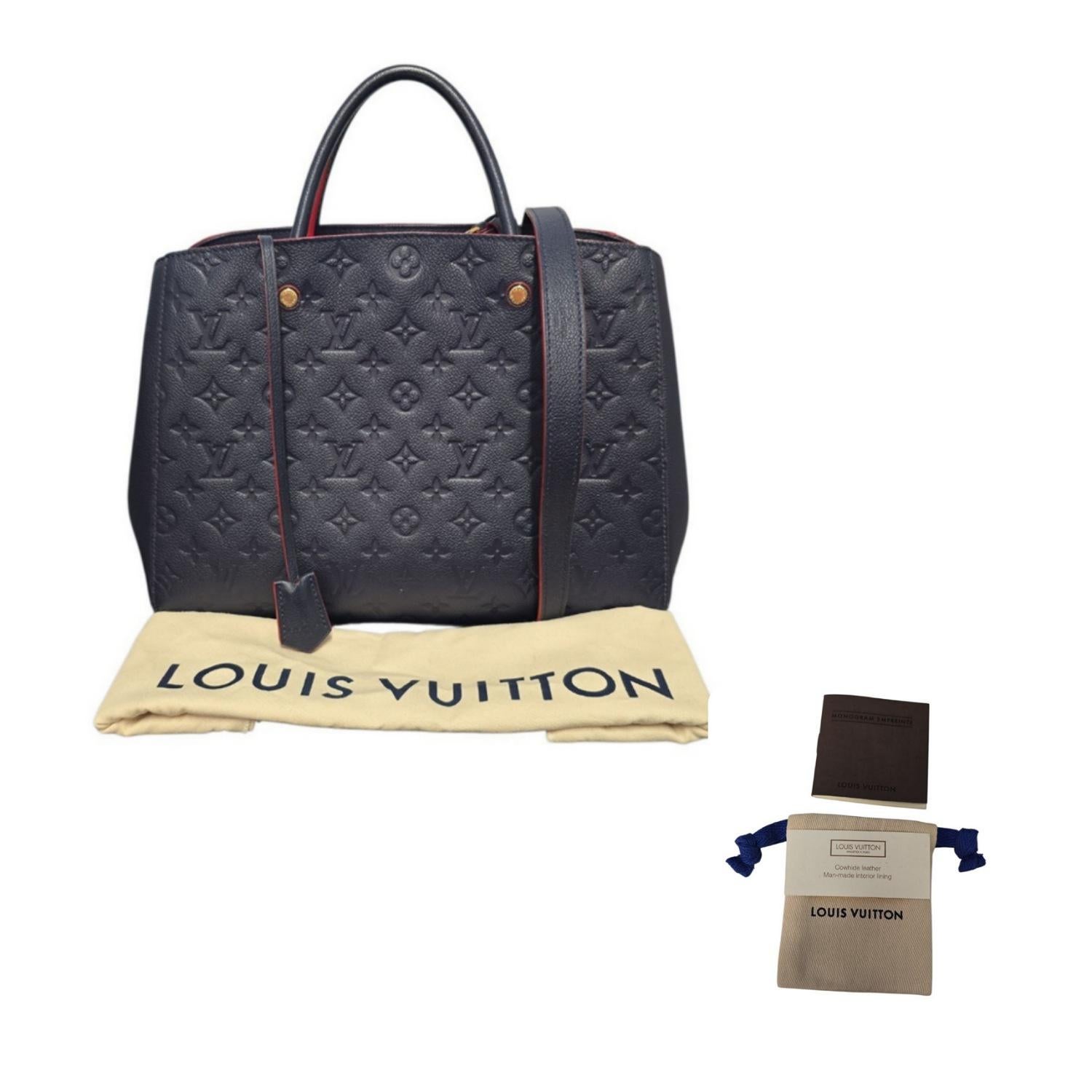 Louis Vuitton Blau Monogram Empreinte Leder Montaigne MM Top Handle Tasche im Angebot 8