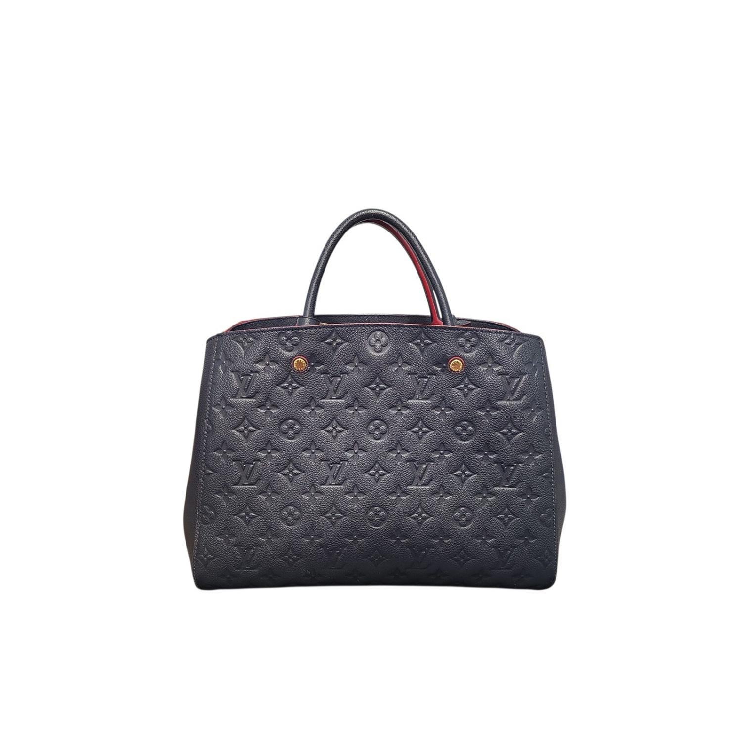 Louis Vuitton Blau Monogram Empreinte Leder Montaigne MM Top Handle Tasche (Schwarz) im Angebot