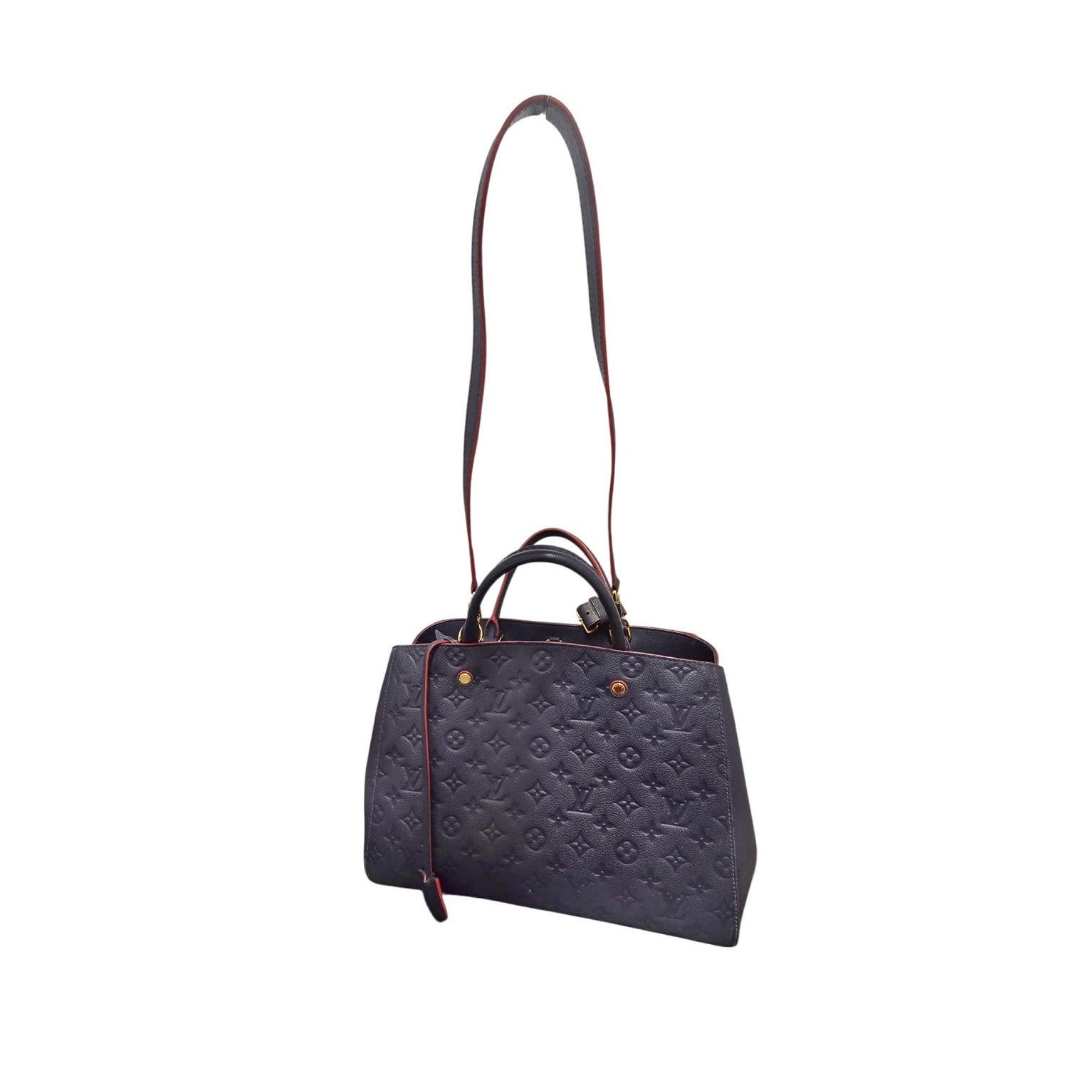 Louis Vuitton Blau Monogram Empreinte Leder Montaigne MM Top Handle Tasche im Zustand „Gut“ im Angebot in Scottsdale, AZ