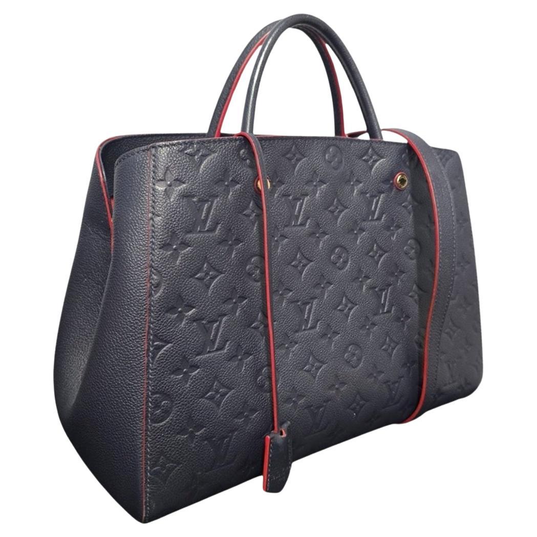 Louis Vuitton Blau Monogram Empreinte Leder Montaigne MM Top Handle Tasche im Angebot