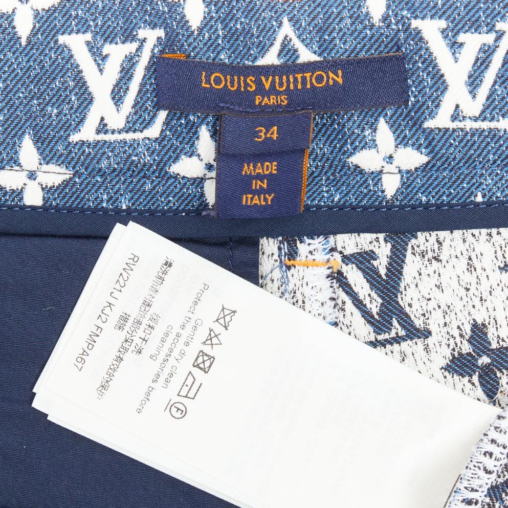 LOUIS VUITTON blue monogram jacquard denim  leather trim zip shorts FR34 XS 3
