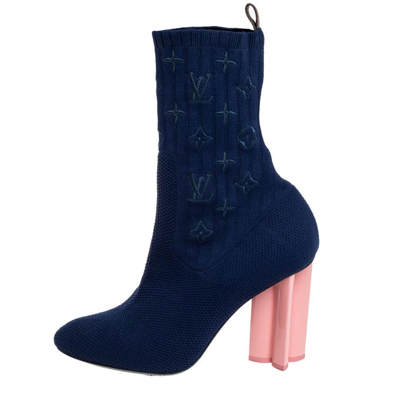 Louis Vuitton Blue Monogram Knit Fabric Silhouette Ankle Boots Size 40 at  1stDibs