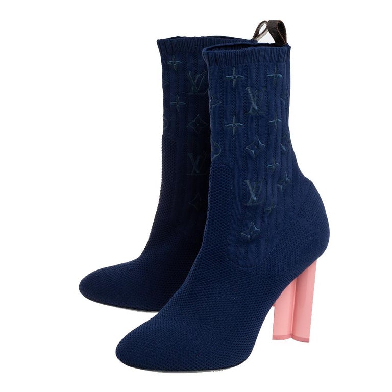 Louis Vuitton Blue Monogram Knit Fabric Silhouette Ankle Boots Size 40  Louis Vuitton