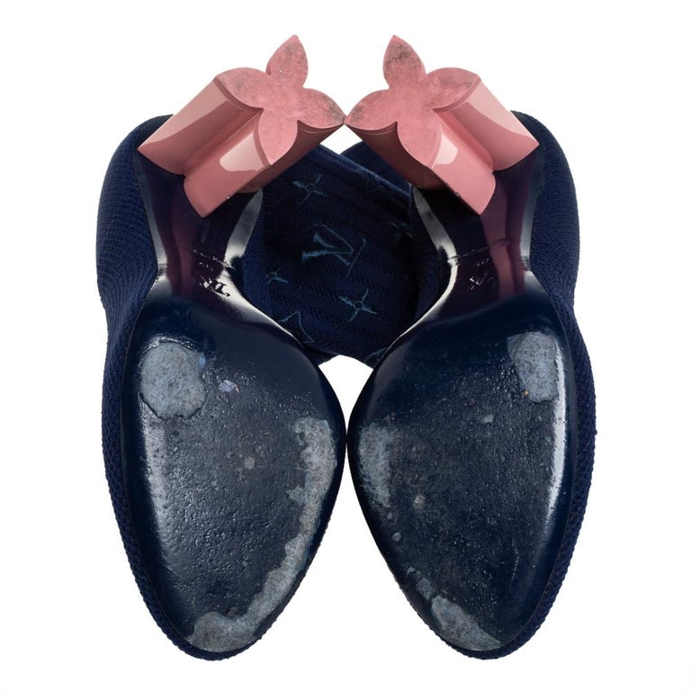 Louis Vuitton Blue Monogram Knit Fabric Silhouette Ankle Boots