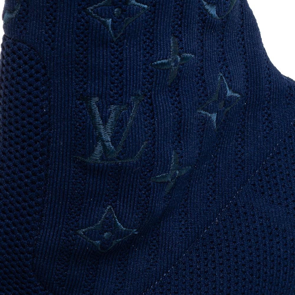 Black Louis Vuitton Blue Monogram Knit Fabric Silhouette Ankle Boots Size 40