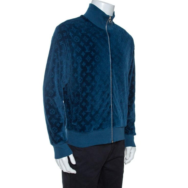 Louis Vuitton Blue Monogram Pattern Velvet Zip Front Jacket L For Sale at  1stDibs