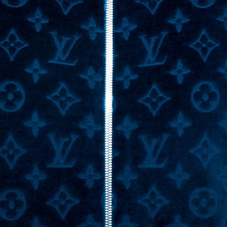 Louis Vuitton Blue Monogram Pattern Velvet Zip Front Jacket L