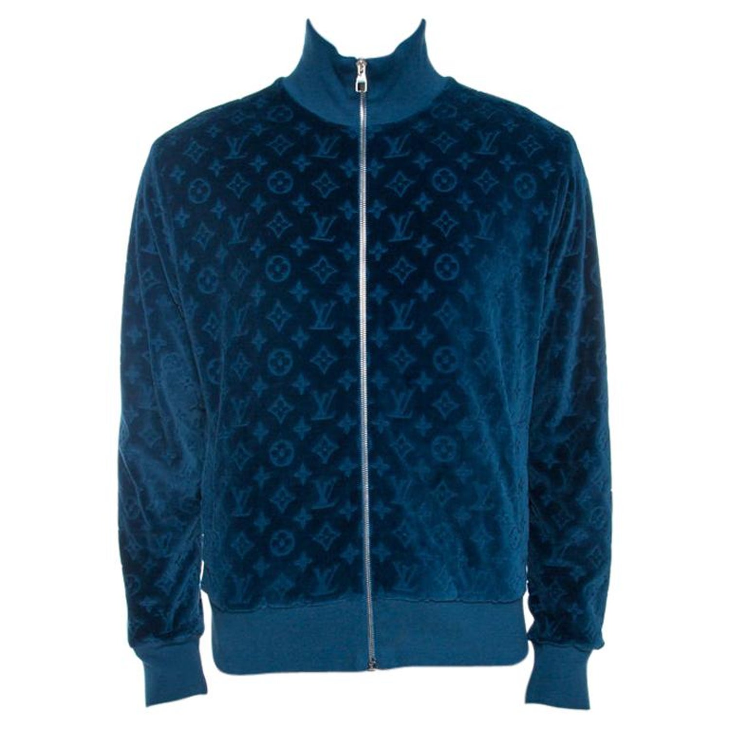 radiator knoglebrud på Louis Vuitton Blue Monogram Pattern Velvet Zip Front Jacket L For Sale at  1stDibs | louis vuitton velvet jacket, lv velvet jacket