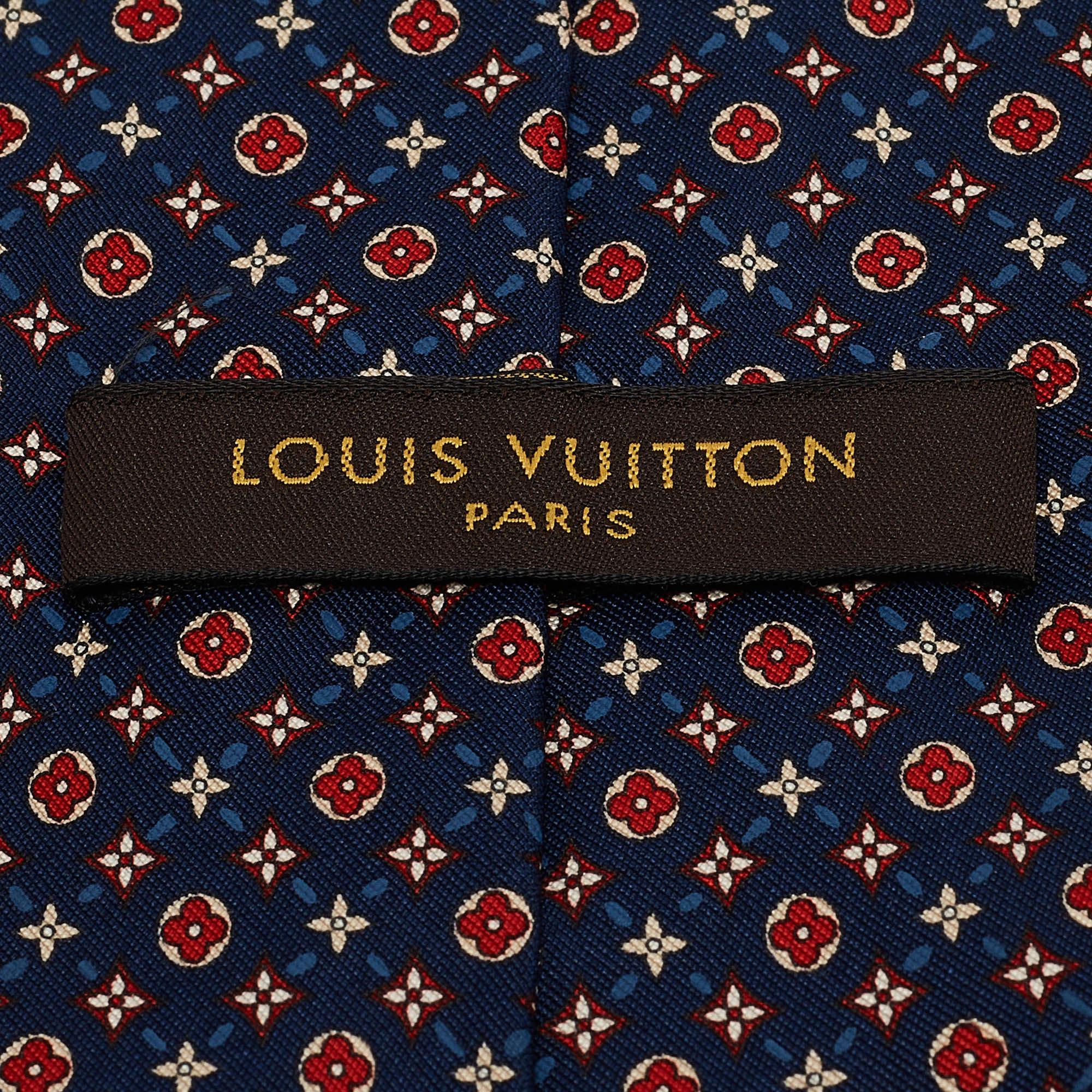 Nero Louis Vuitton Cravatta tradizionale in seta con stampa Monogram blu