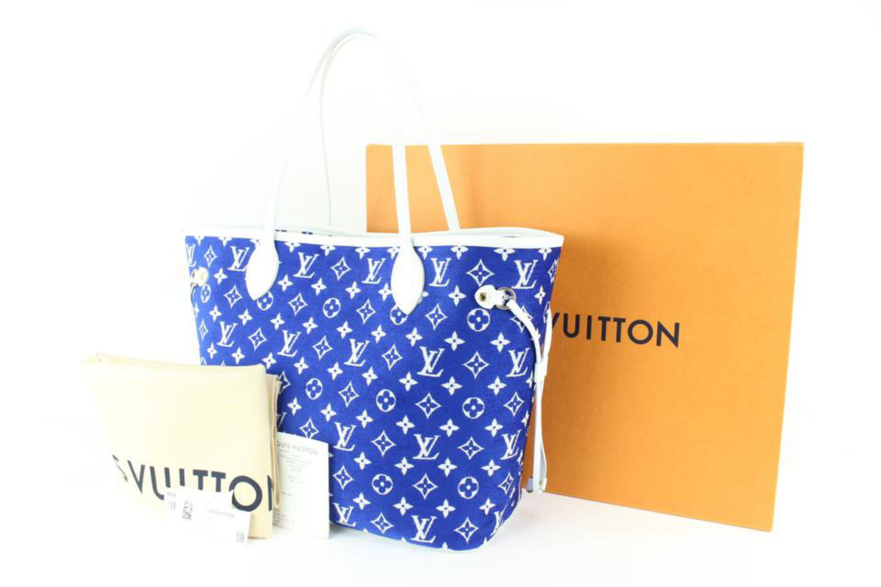 Louis Vuitton Blue Monogram Velvet Match Neverfull MM Tote Bag 14lz517s For Sale 1