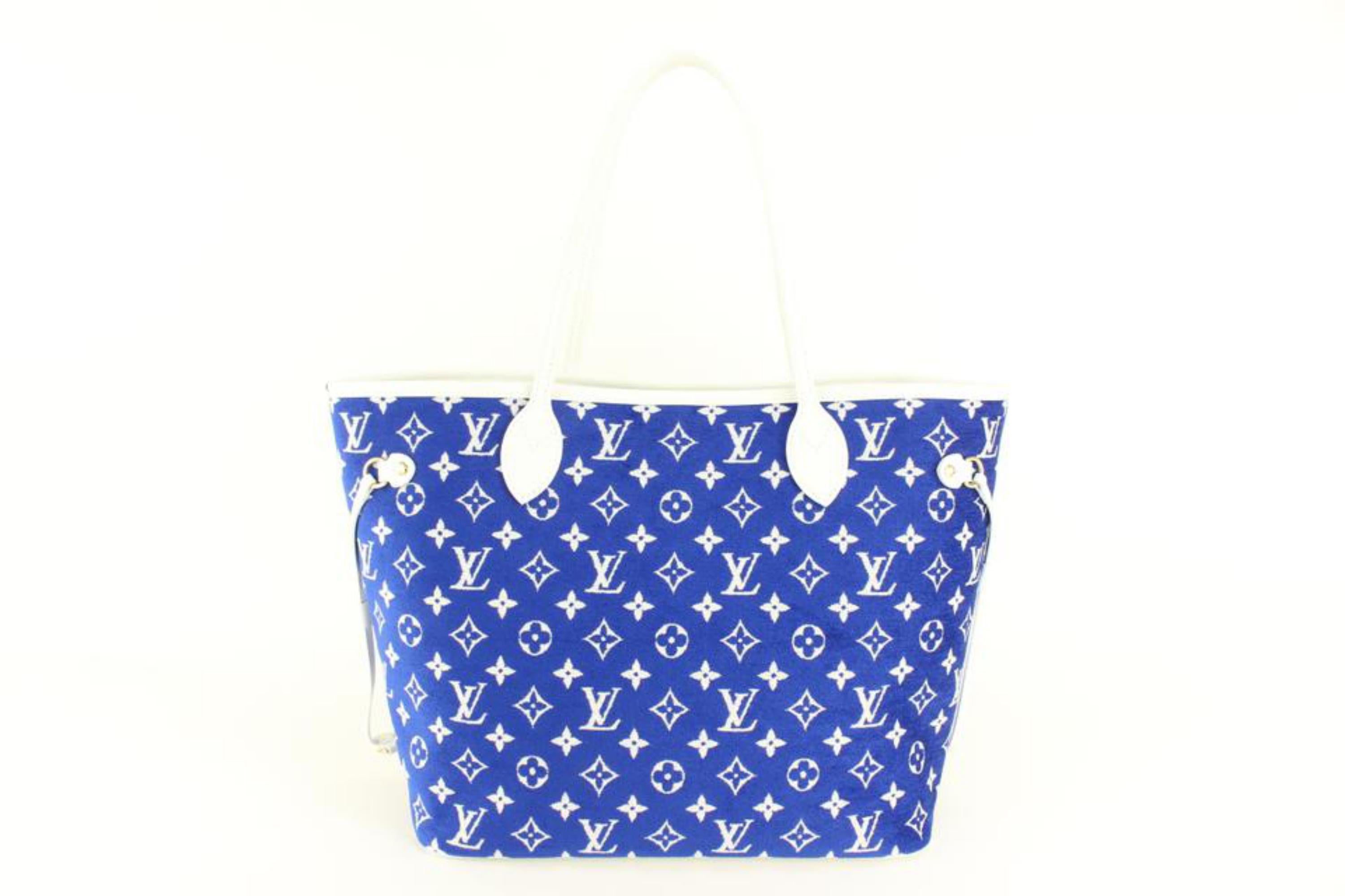 Women's Louis Vuitton Blue Monogram Velvet Match Neverfull MM Tote Bag 73lz523s