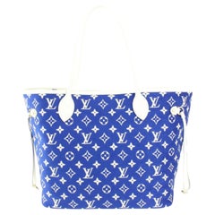 Louis Vuitton Blue Monogram Velvet Match Neverfull MM Tote Bag 73lz523s