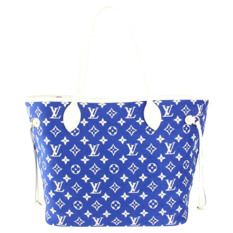Louis Vuitton Blue Monogram Velvet Match Neverfull MM Tote Bag 73lz523s For Sale