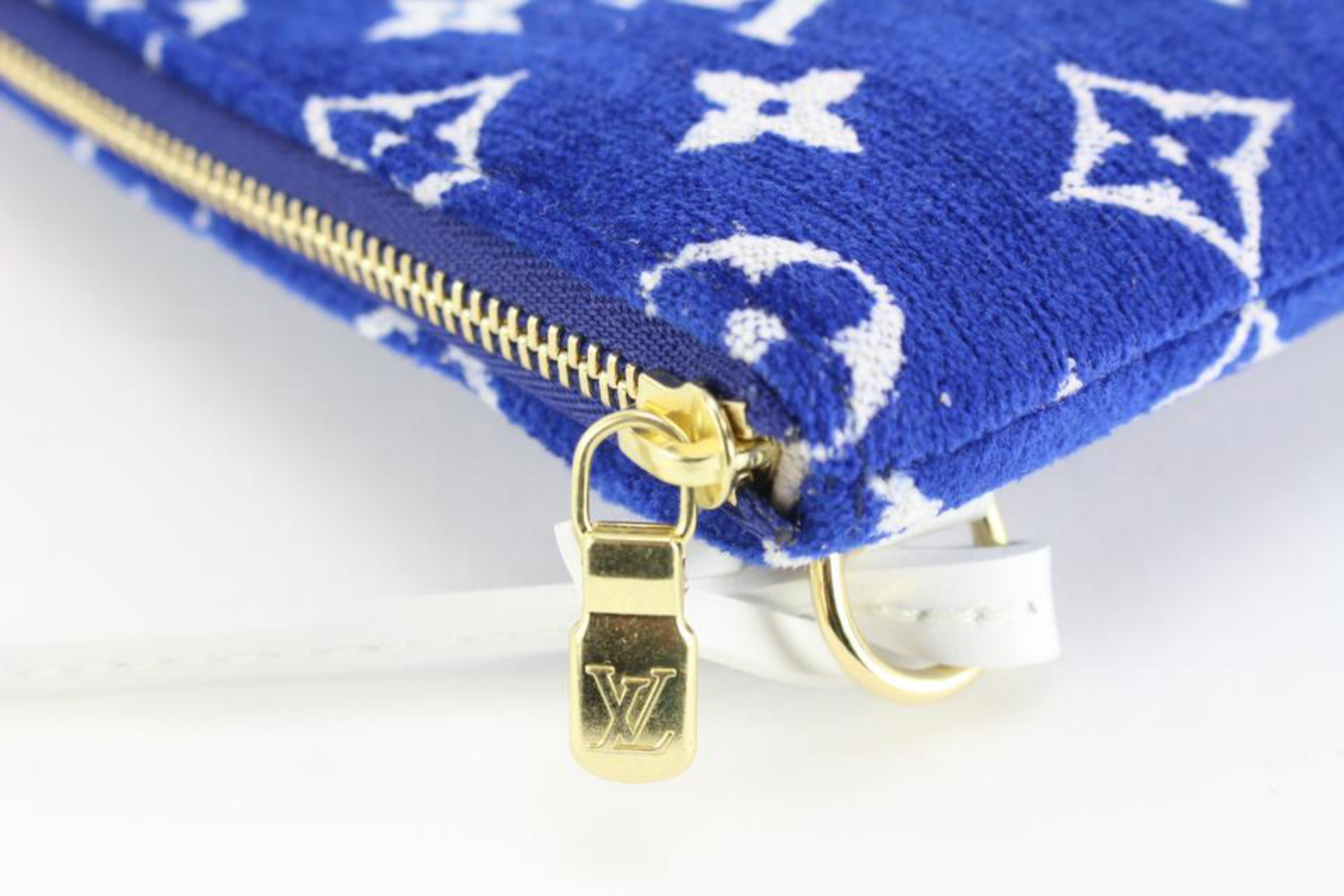 Louis Vuitton Blue Monogram Velvet Match Neverfull Pochette MM or GM 22lv517s For Sale 9