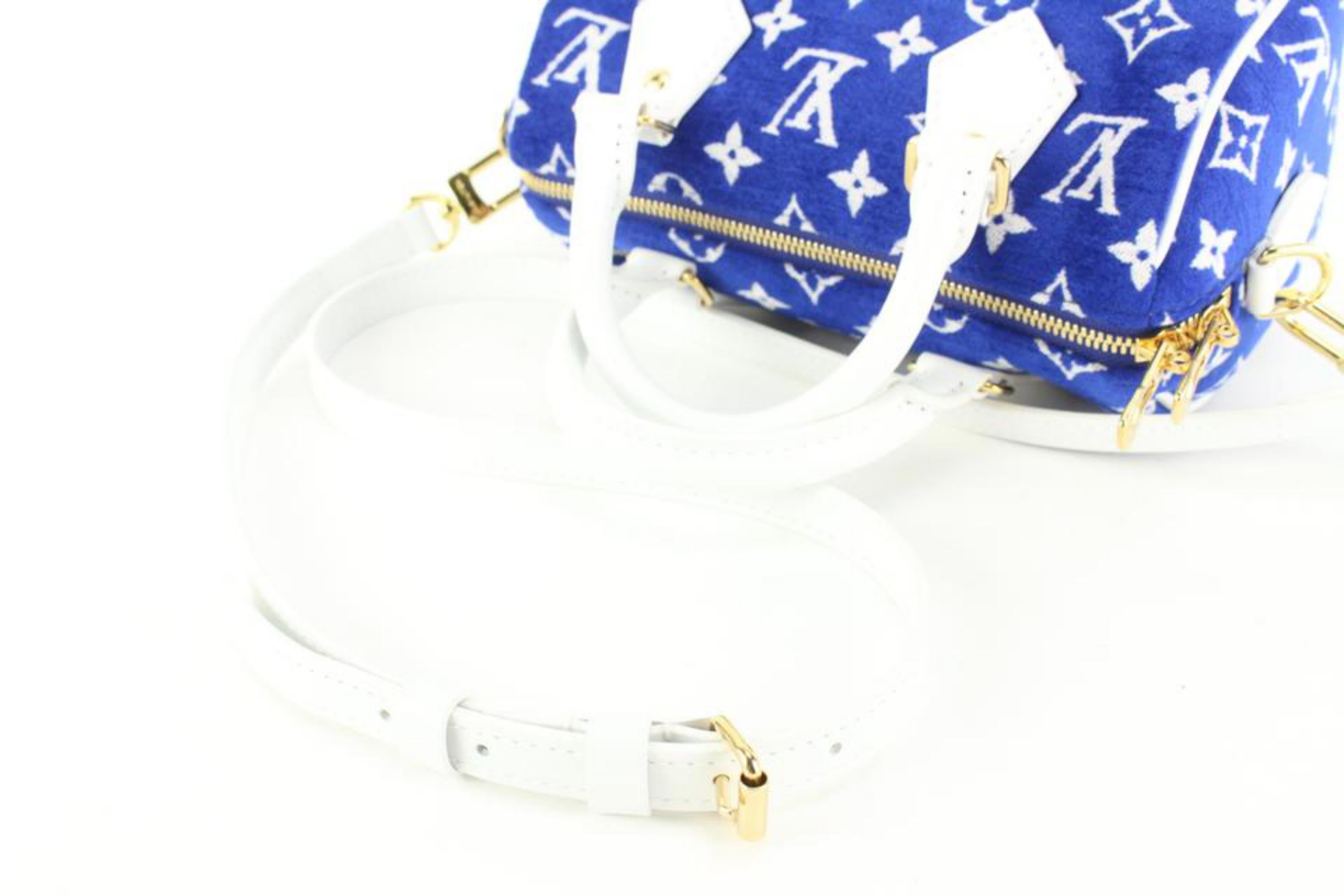 Louis Vuitton Blue Monogram Velvet Match Speedy 20 Bandouliere Mini 68lk523s In New Condition For Sale In Dix hills, NY