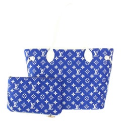 Louis Vuitton Neverfull MM Tote mit Beutel aus Samt mit blauem Monogramm und Monogramm 71lk523s