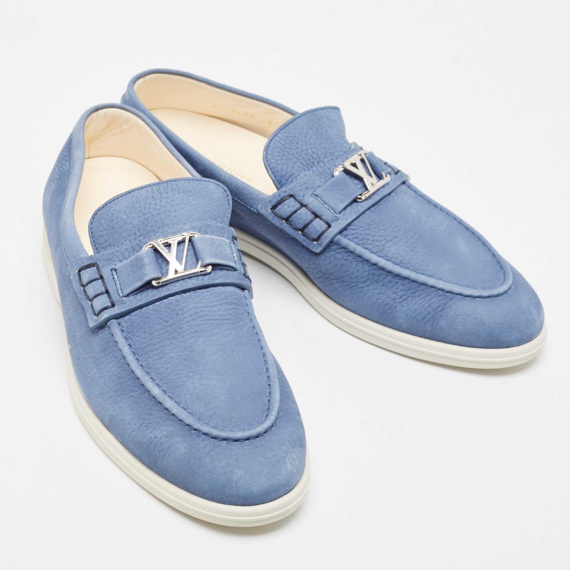 Gray Louis Vuitton Blue Nubuck Leather Estate Loafers Size 42