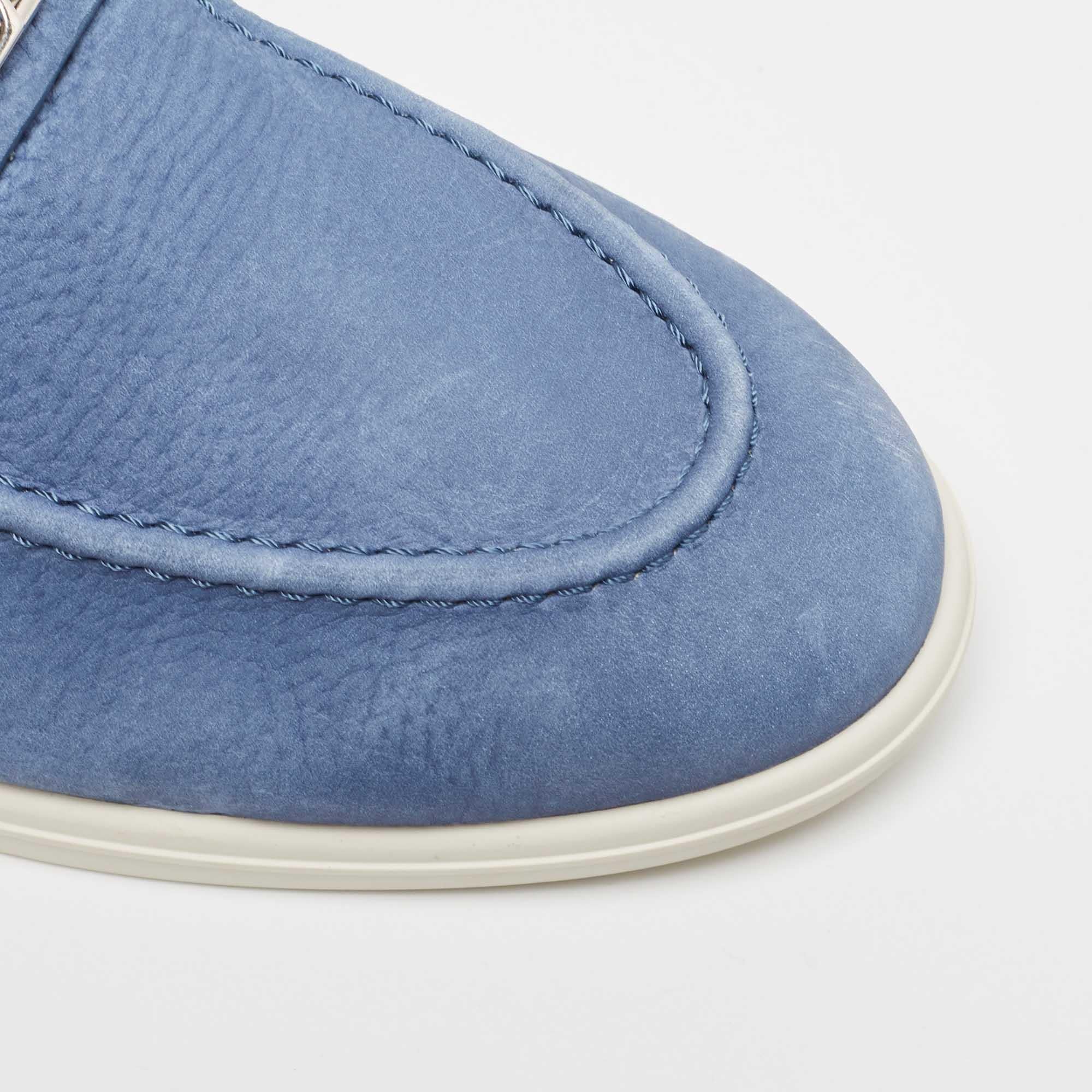 Women's Louis Vuitton Blue Nubuck Leather Estate Loafers Size 42