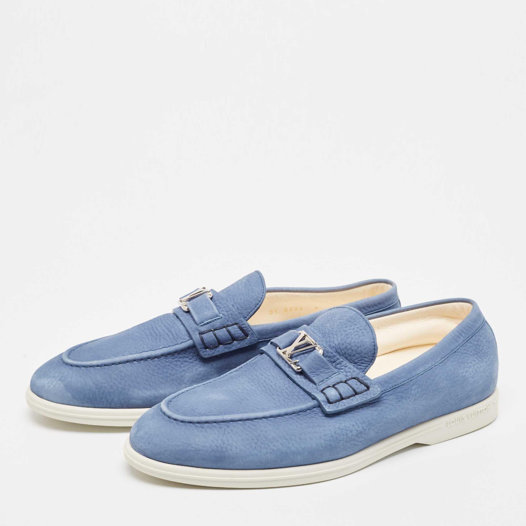 Louis Vuitton Blue Nubuck Leather Estate Loafers Size 42 3