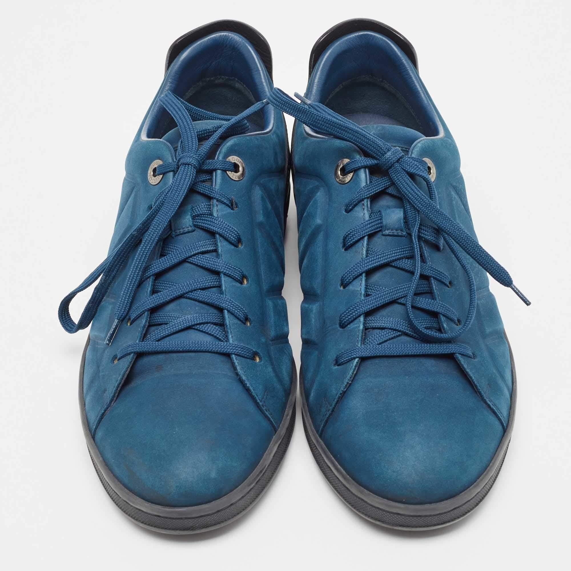 Men's Louis Vuitton Blue Nubuck Leather Fuselage Low Top Sneakers Size 43 For Sale