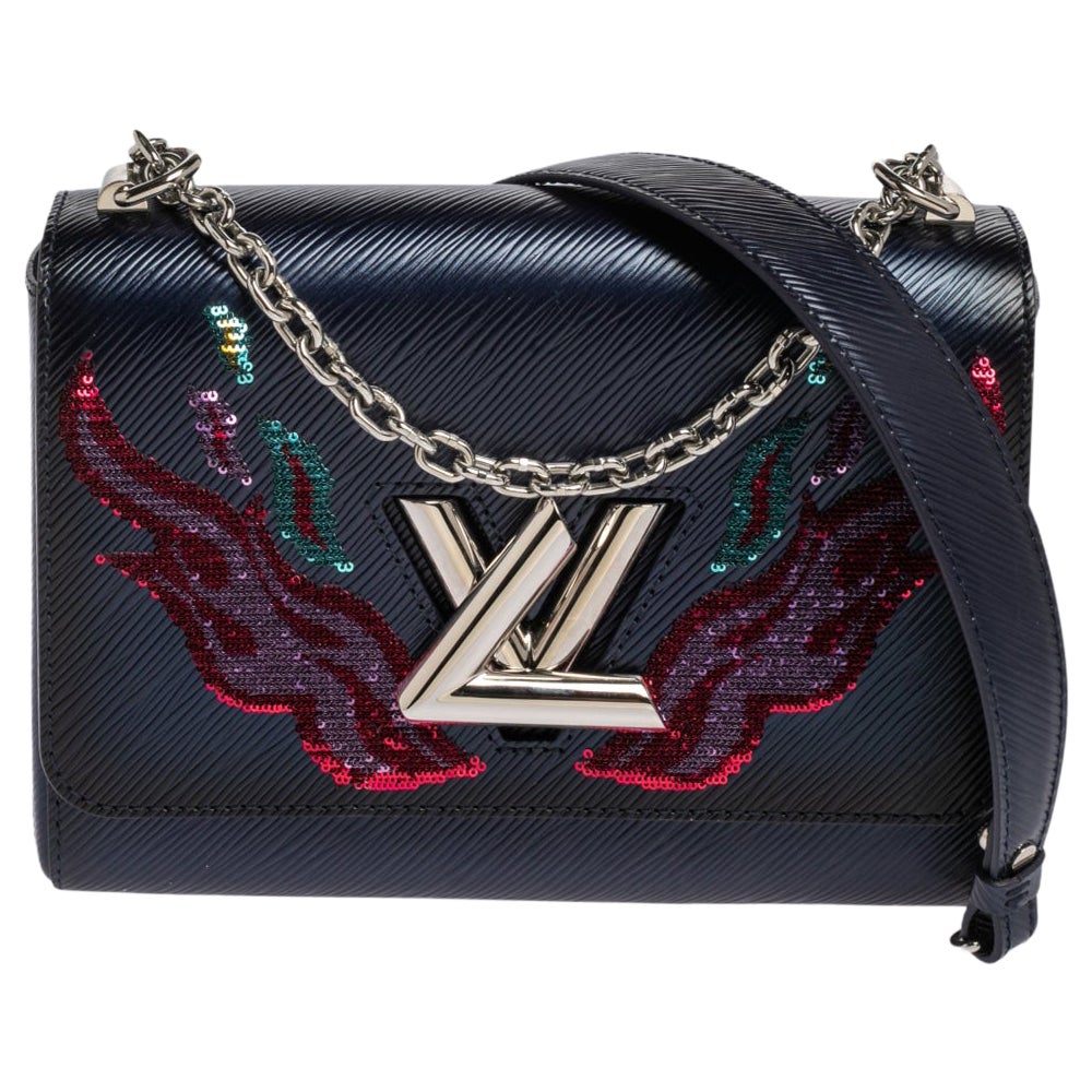 Louis Vuitton Blau Nuit Epi Leder Pailletten Flamme Twist MM Tasche