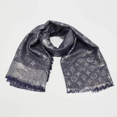 Louis Vuitton Blue Nuit Limited Edition Chale Monogram Silk & Wool Rock Shawl