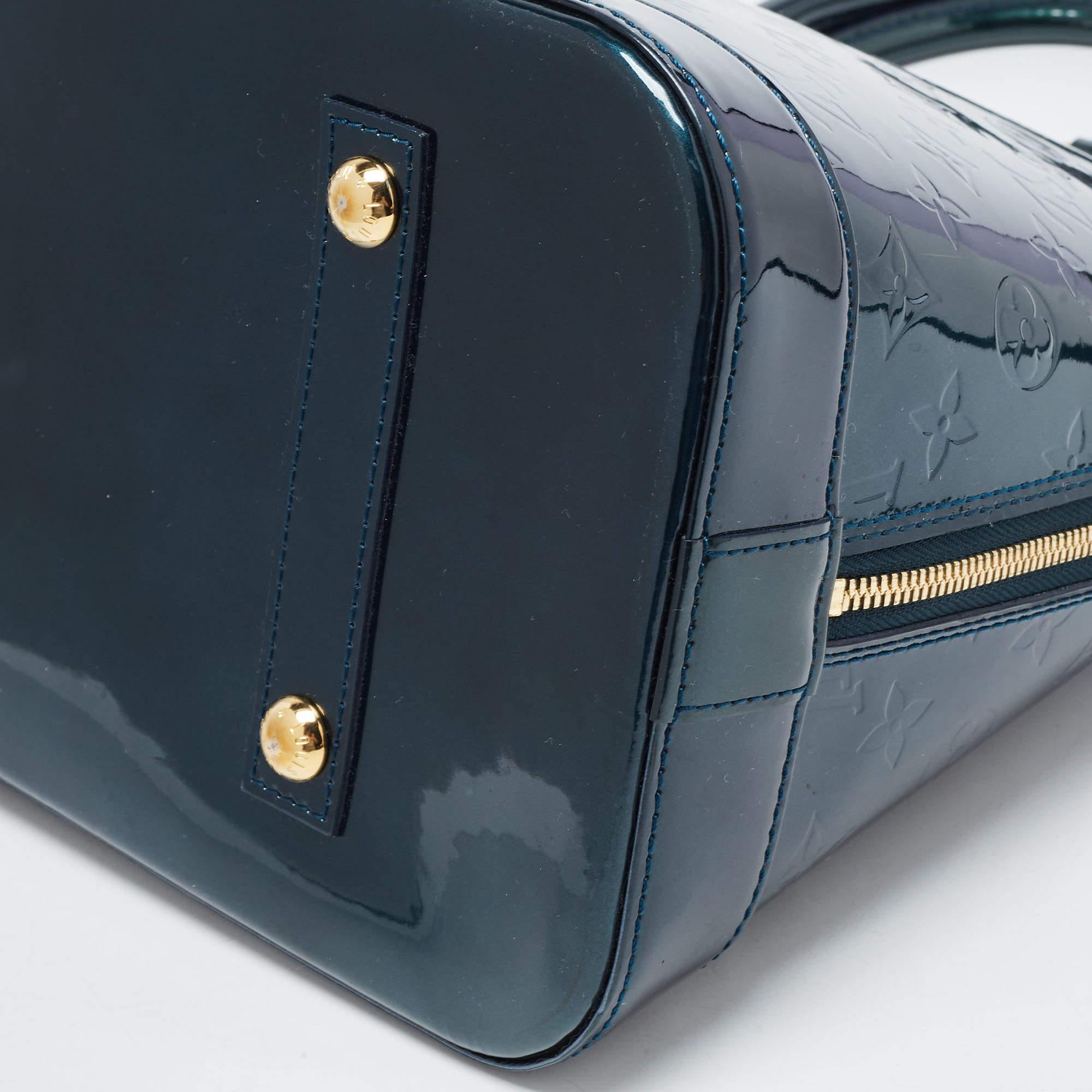Louis Vuitton Blue Nuit Monogram Vernis Alma GM Bag For Sale 11