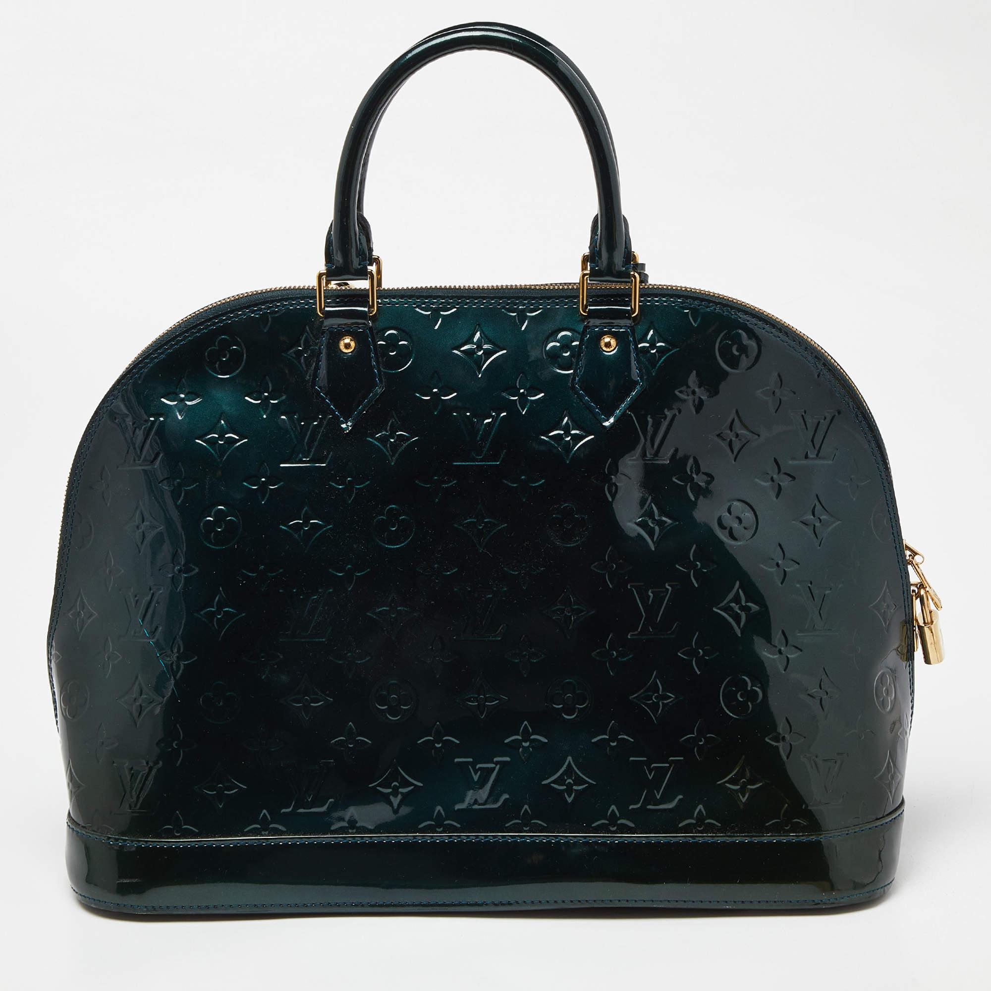 Louis Vuitton Blue Nuit Monogram Vernis Alma GM Bag In Good Condition In Dubai, Al Qouz 2