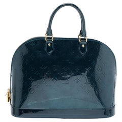 Used Louis Vuitton Blue Nuit Monogram Vernis Alma GM Bag