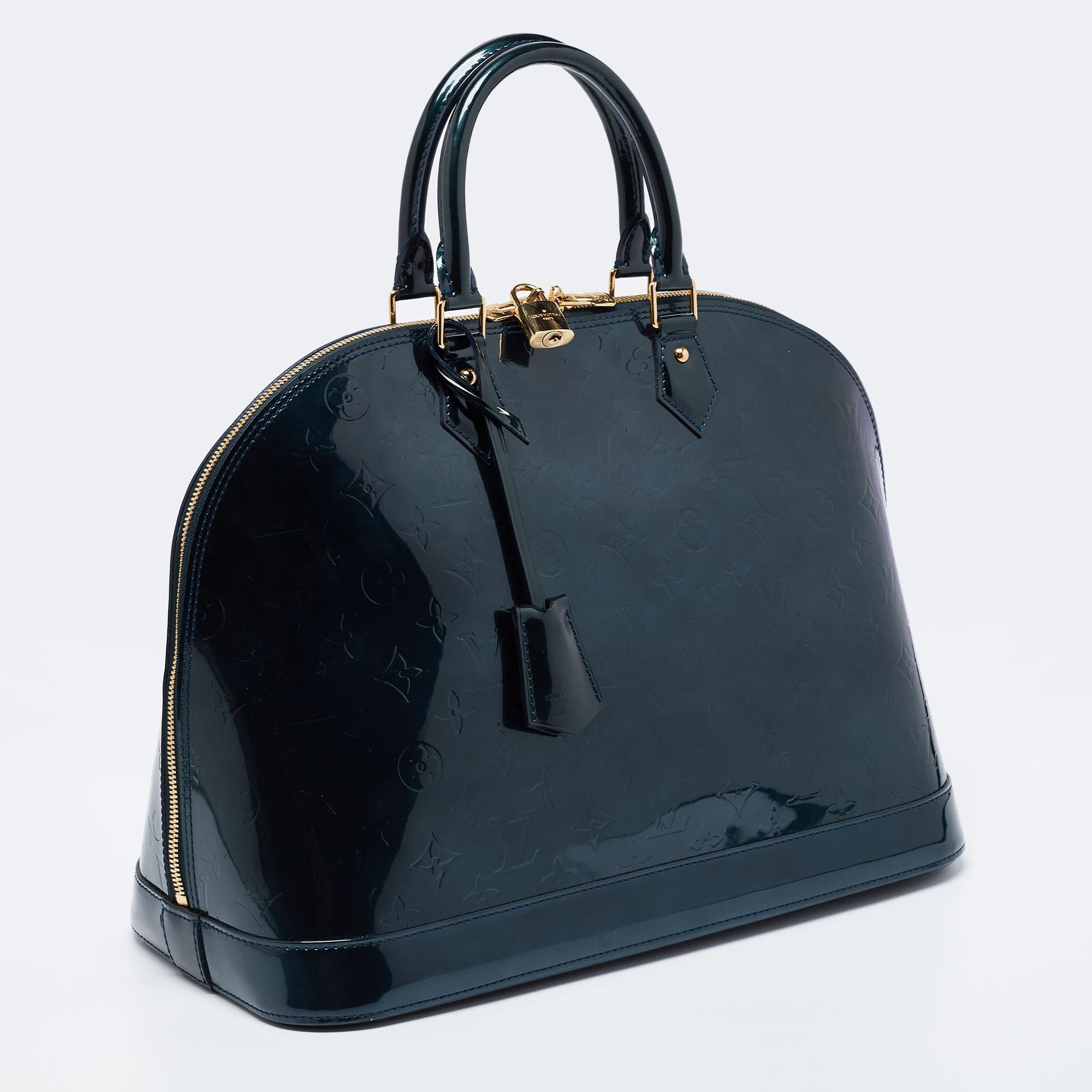 Louis Vuitton Blue Nuit Monogram Vernis Leather Alma GM Bag In Good Condition In Dubai, Al Qouz 2