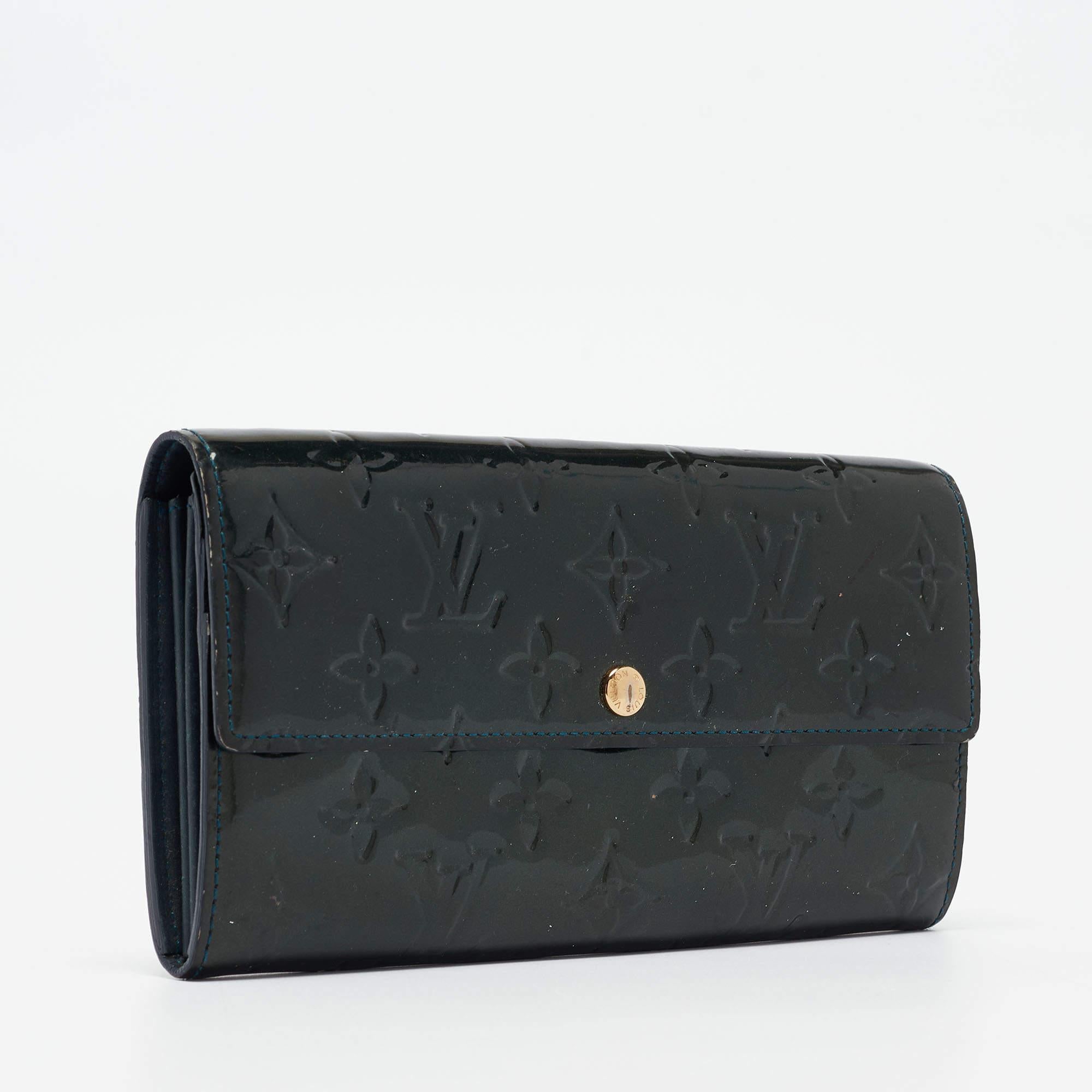 Black Louis Vuitton Blue Nuit Monogram Vernis Sarah Wallet For Sale