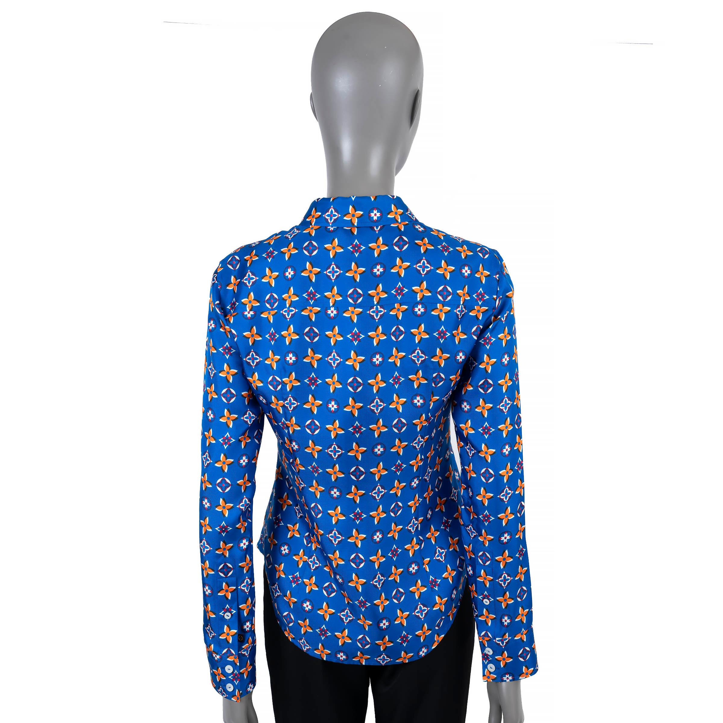LOUIS VUITTON Blau & Orange Seide 2019 MONOGRAM Bluse Shirt 38 S im Zustand „Hervorragend“ im Angebot in Zürich, CH