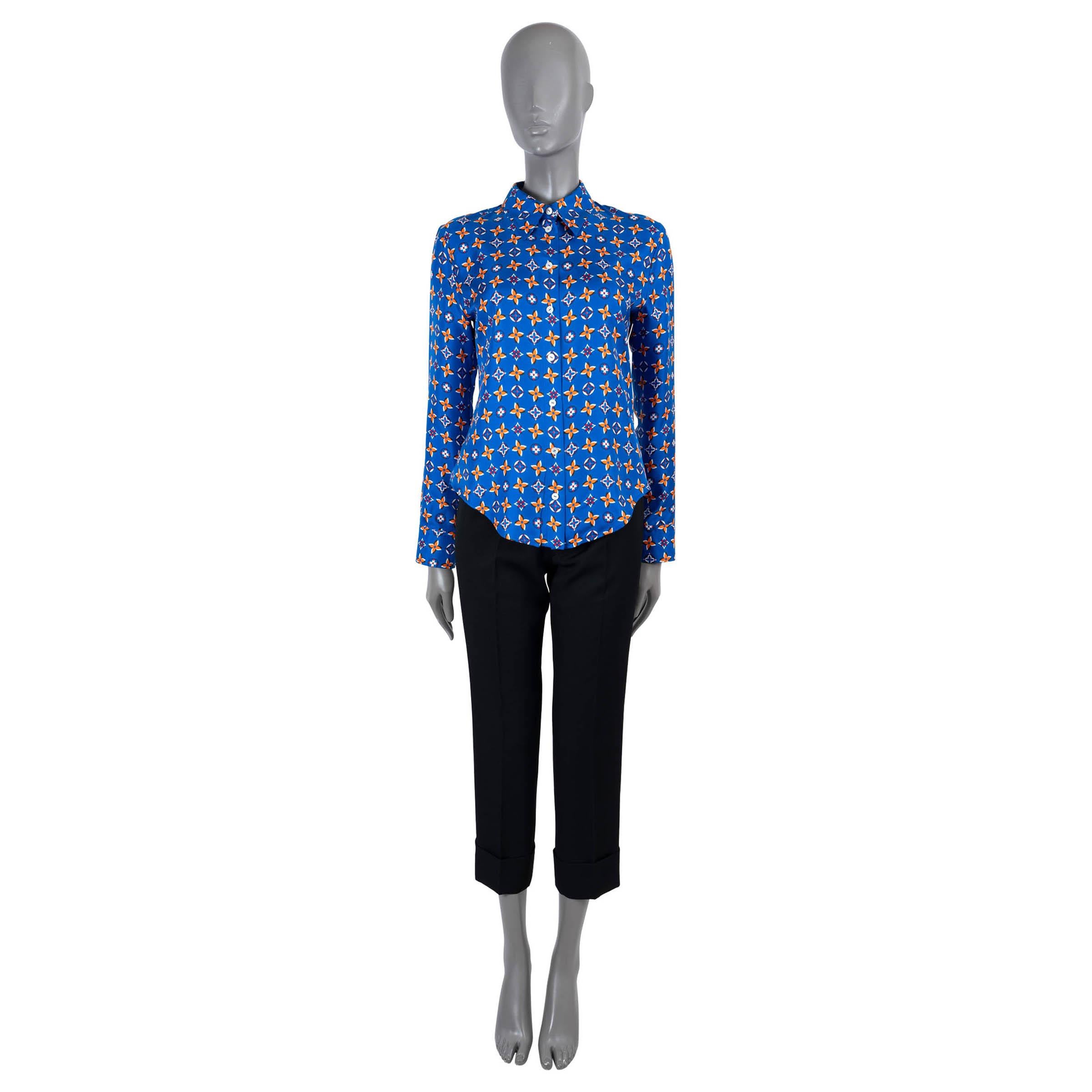 LOUIS VUITTON Blau & Orange Seide 2019 MONOGRAM Bluse Shirt 38 S Damen im Angebot