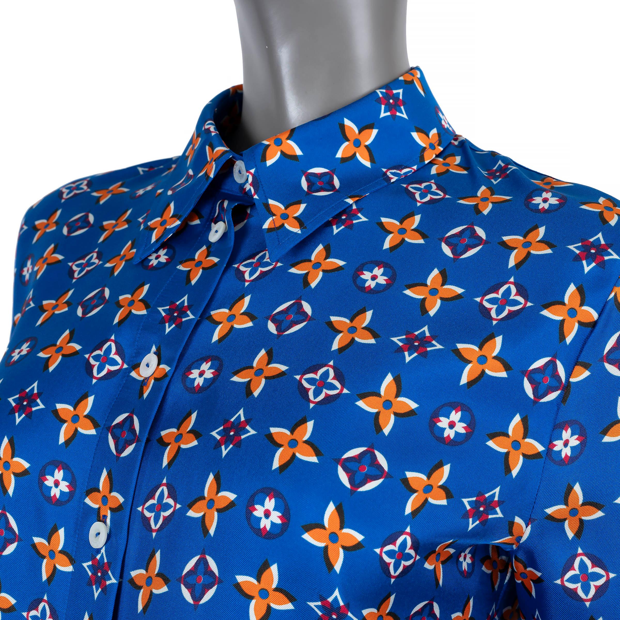 LOUIS VUITTON Blau & Orange Seide 2019 MONOGRAM Bluse Shirt 38 S im Angebot 1