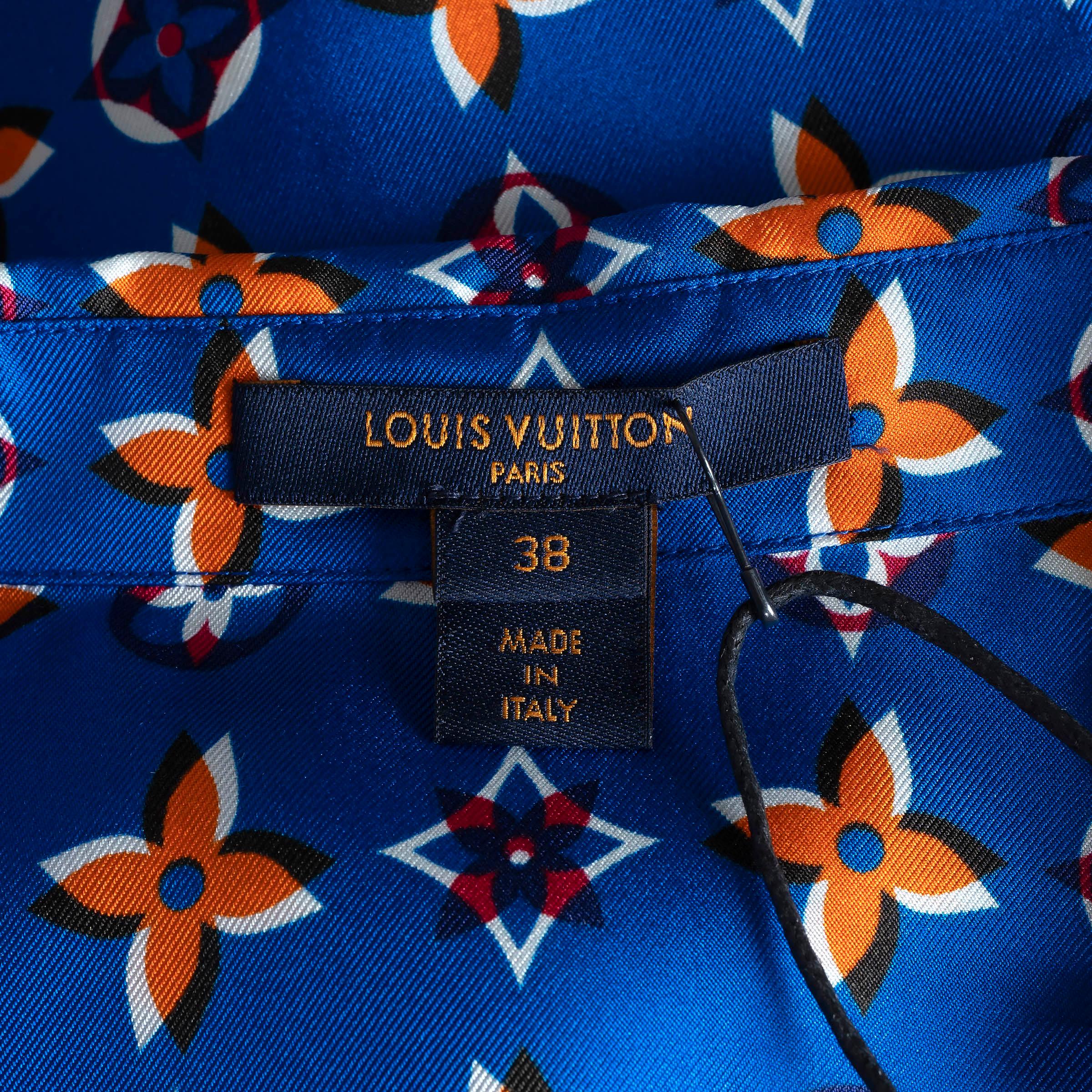 LOUIS VUITTON Blau & Orange Seide 2019 MONOGRAM Bluse Shirt 38 S im Angebot 2
