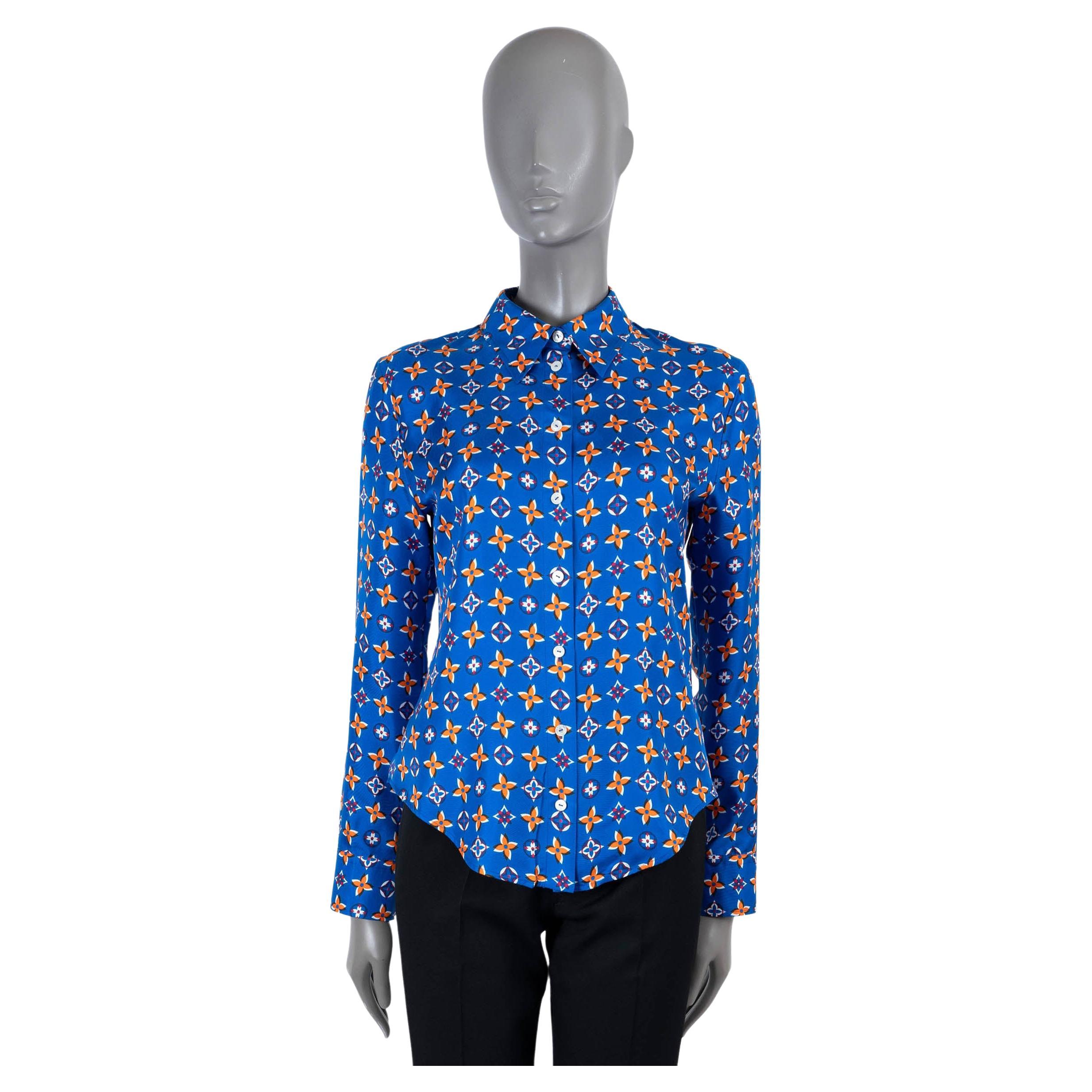 LOUIS VUITTON Blau & Orange Seide 2019 MONOGRAM Bluse Shirt 38 S im Angebot