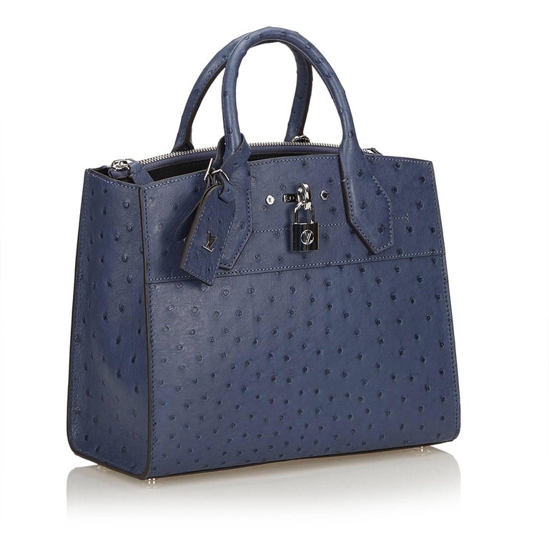 Louis Vuitton Blue Ostrich Leather City Steamer PM Handbag For Sale at ...