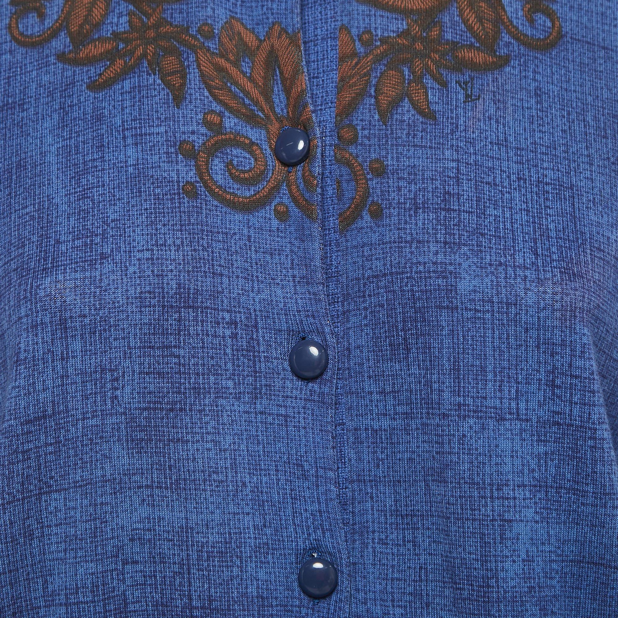 Louis Vuitton Blue Print Cotton Buttoned Cardigan M In Good Condition In Dubai, Al Qouz 2