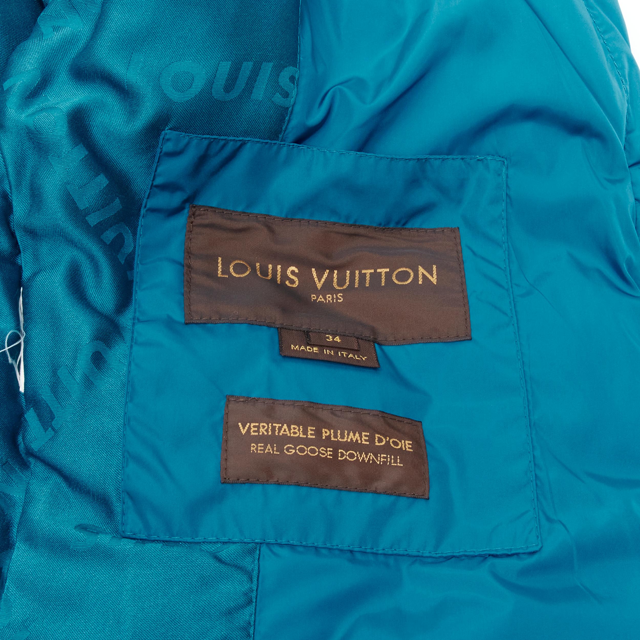 LOUIS VUITTON blue Real Goose down fur lined hood belted puffer jacket FR34 XS 6