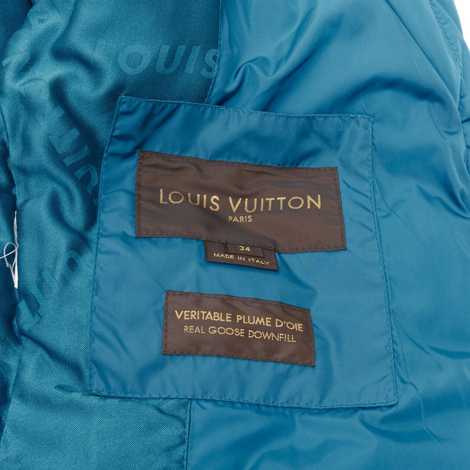 LOUIS VUITTON blue Real Goose down fur lined hood belted puffer jacket FR34 XS For Sale 6