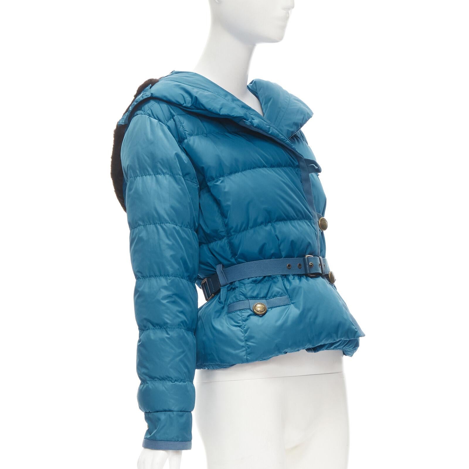 Women's LOUIS VUITTON blue Real Goose down fur lined hood belted puffer jacket FR34 XS For Sale