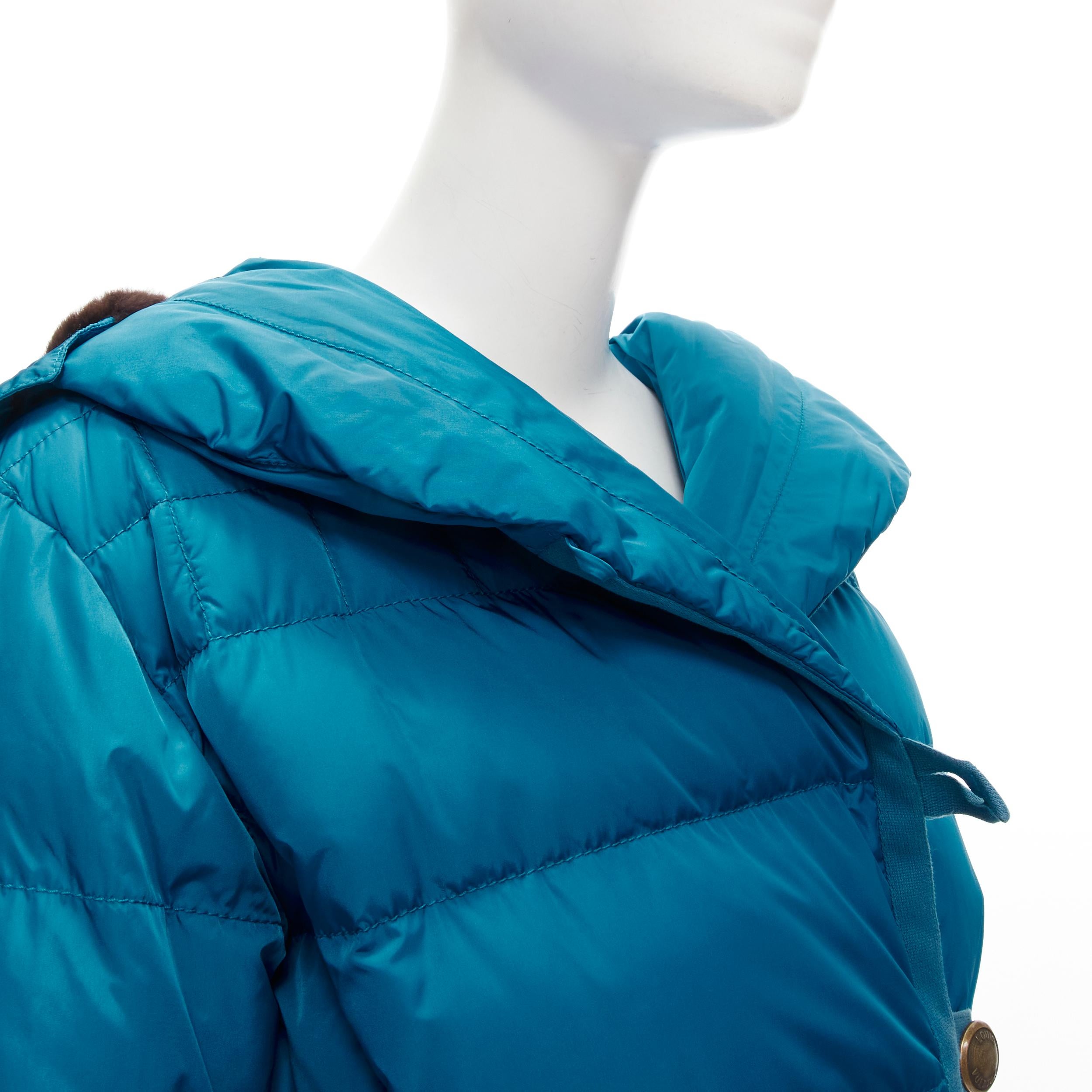 LOUIS VUITTON blue Real Goose down fur lined hood belted puffer jacket FR34 XS 5
