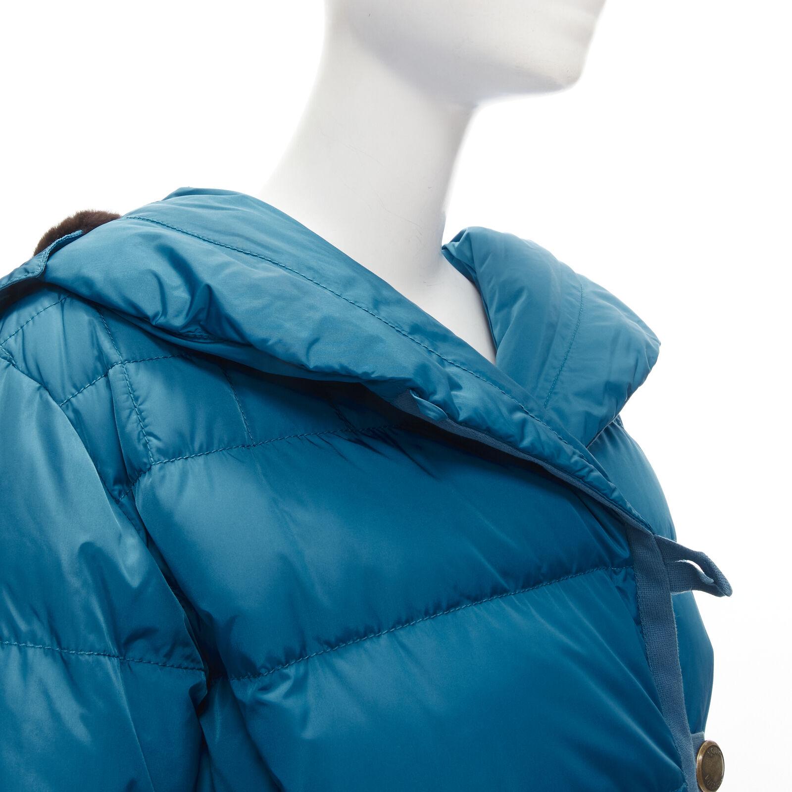 LOUIS VUITTON blue Real Goose down fur lined hood belted puffer jacket FR34 XS For Sale 5
