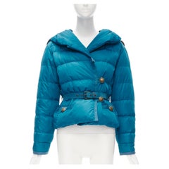 LOUIS VUITTON Blaue Puffjacke mit Kapuze und Kapuze aus echtem Gänseblümchenpelz FR34 XS