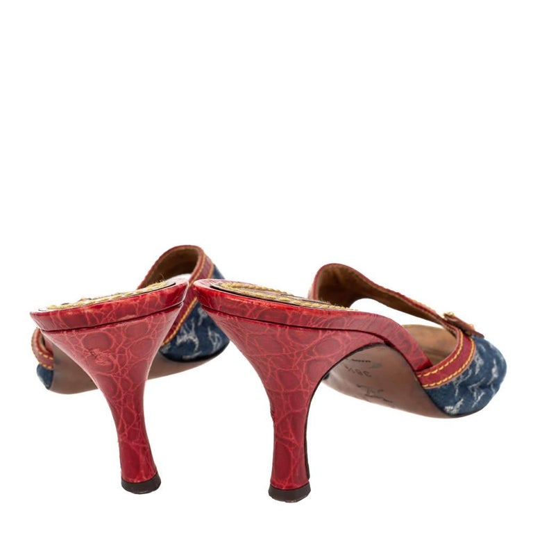 Louis Vuitton Blue/Red Monogram Denim And Leather Sandals Size 38.5 For  Sale at 1stDibs