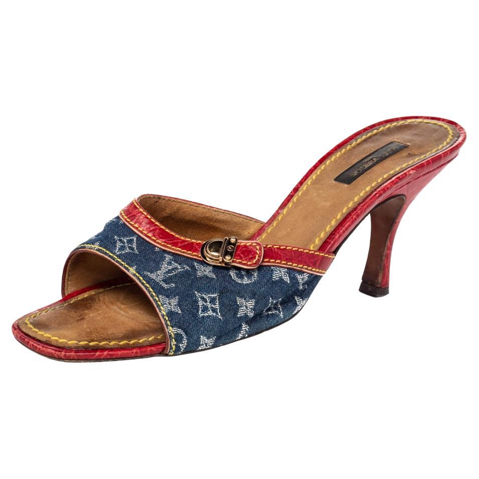 Dolce Gabbana Monogram Denim Heels Sandals 38.5