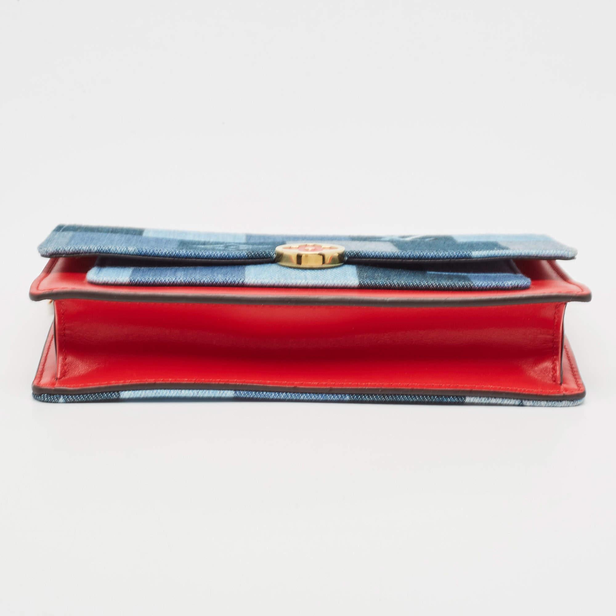 Louis Vuitton Blue/Rouge Damier and Monogram Patchwork Denim Denim Flore Wallet  6