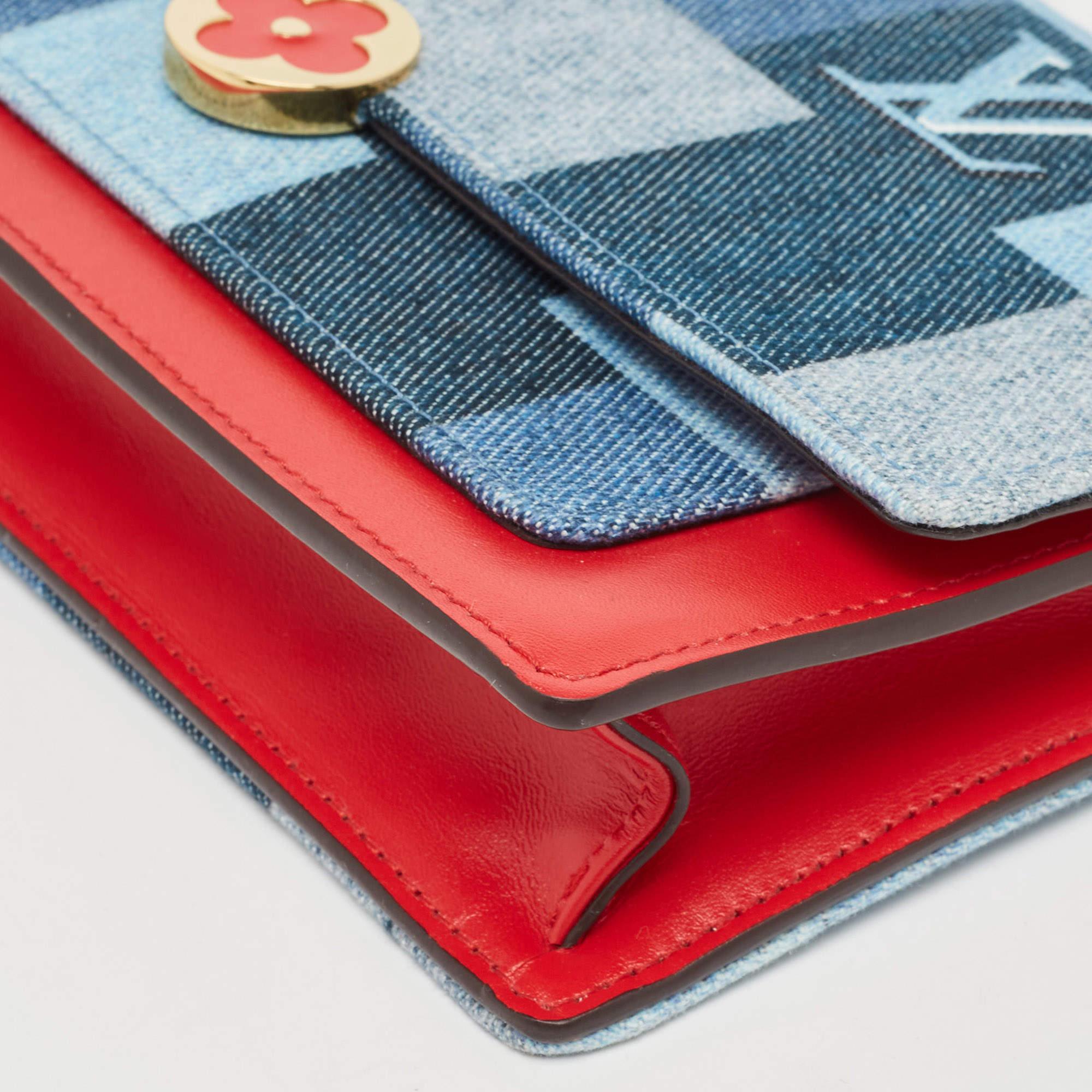 Louis Vuitton Blue/Rouge Damier and Monogram Patchwork Denim Denim Flore Wallet  8
