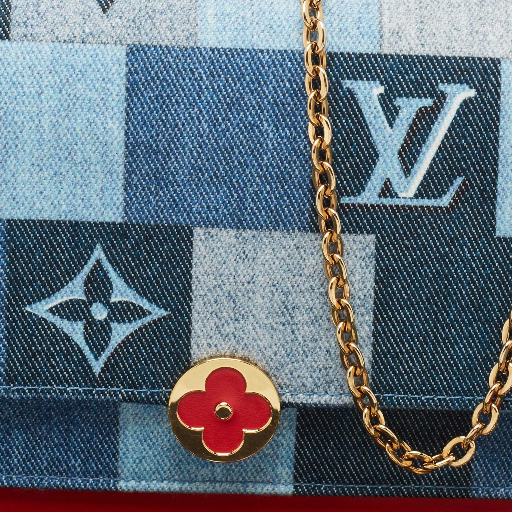 Louis Vuitton Blue/Rouge Damier and Monogram Patchwork Denim Denim Flore Wallet  5