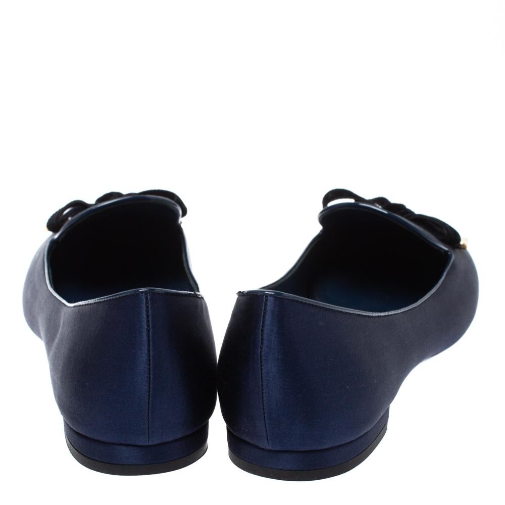 Louis Vuitton Blue Satin Cheri Bow Flats Size 37.5 2